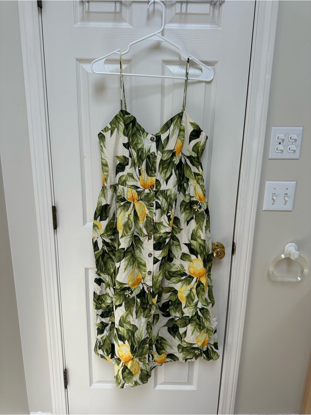 NWT H&M Lemon Print Spaghetti Strap Dress - White/Green/Yellow